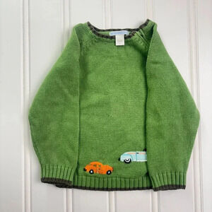Janie and Jack 2T Sweater Cars Retro Vintage Style Green Long Sleeve Zip Neck